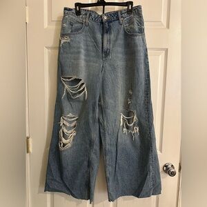 We The Free Blue Flare Curvy Wide Leg Jeans Distressed